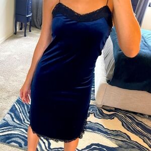 Vintage Y2K Charlotte Russe Blue Velvet Lace Slip Dress XS NWOT
